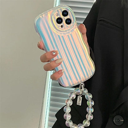 Laser Wave Silicone Phone Case Gradient Laser Stripes Bracelet Case For IPhone 14 13 12 11 Pro Max Plus Bead Chain - Cruish Home