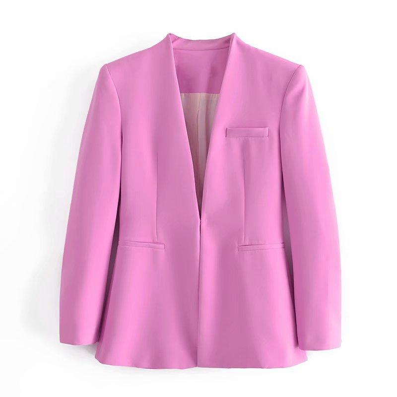 New Women's Suit Jacket Without Lapel Solid Color Long-sleeved Collar Pants - Cruish Home