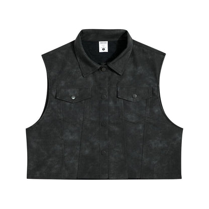 Retro Street Half-length PU Leather Vest Man Lapel Waistcoat Sleeveless Vest Short Coat - Cruish Home