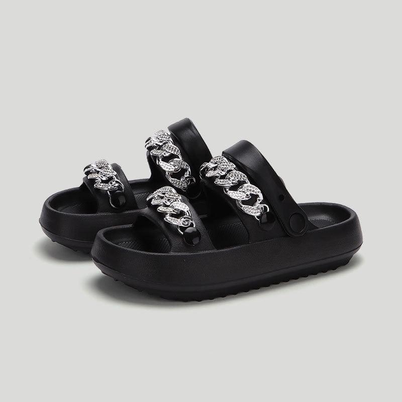 Chains Thick-soled Slippers For Women Indoor Floor House Shoes Summer Outdoor EVA Sandals Two-wearing Beach Shoes - Cruish Home