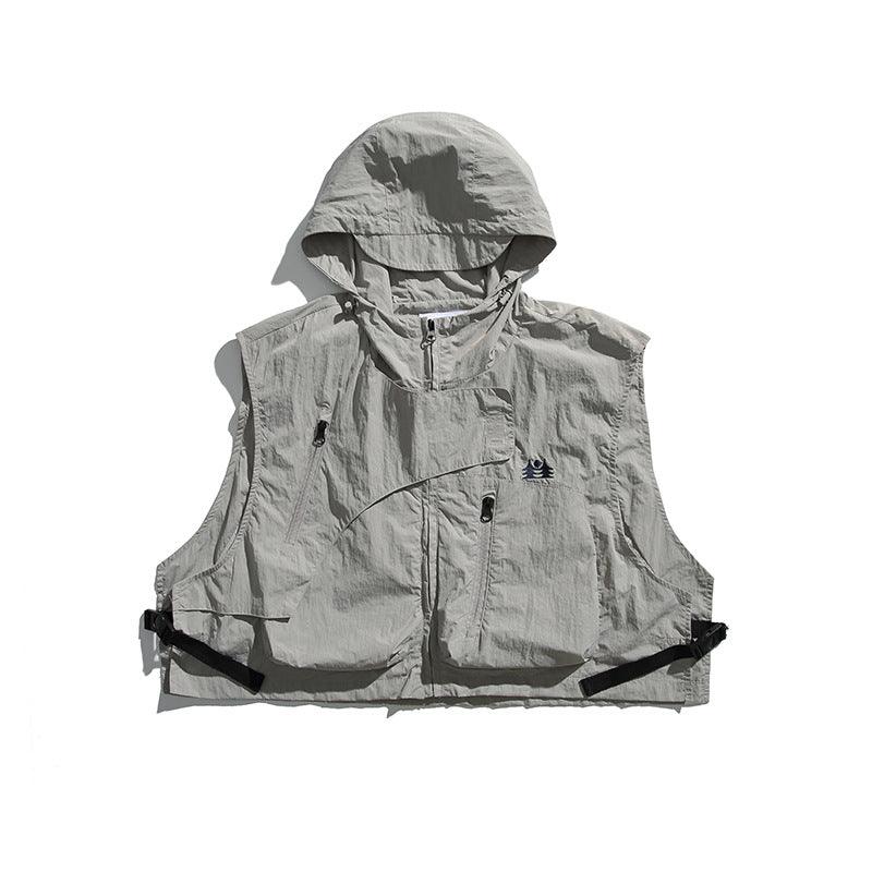 College Style Loose Hooded Windproof Fishing Vest Jacket - Cruish Home