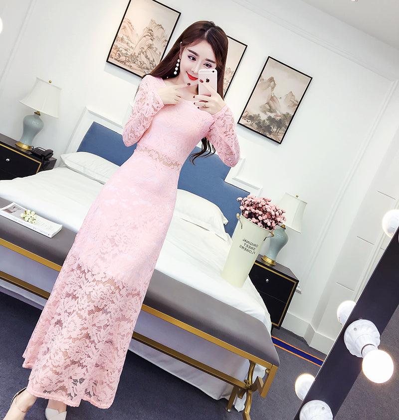 Temperament Slim Slim Sexy Long-sleeved Lace Dress - Cruish Home