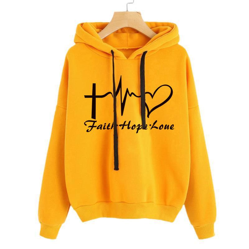 Heart Print Hoodie Sweatshirt Pullover Tops Women Long Sleeve Sports Clothes - Cruish Home