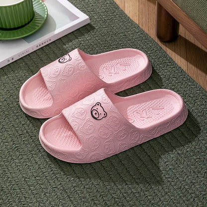 Cute Bear Slippers Indoor Non-slip Thick Soles Floor Bedroom Bathroom Slippers For Women Men Fashion House Shoes Summer - Cruish Home