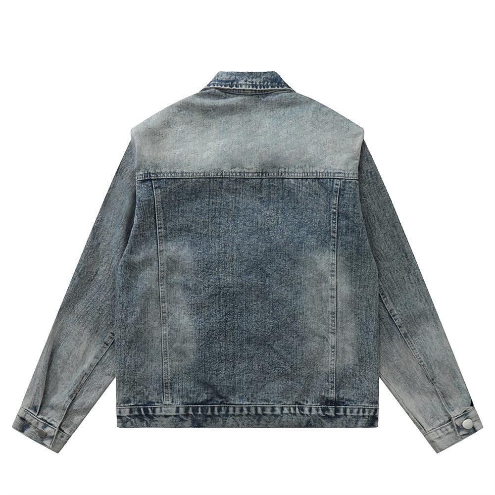 American Style Retro Washed Distressed Denim Jacket Men's Zipper Ruffle Handsome Stylish Brand Workwear Jacket - Cruish Home