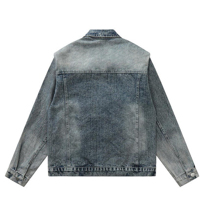 American Style Retro Washed Distressed Denim Jacket Men's Zipper Ruffle Handsome Stylish Brand Workwear Jacket - Cruish Home