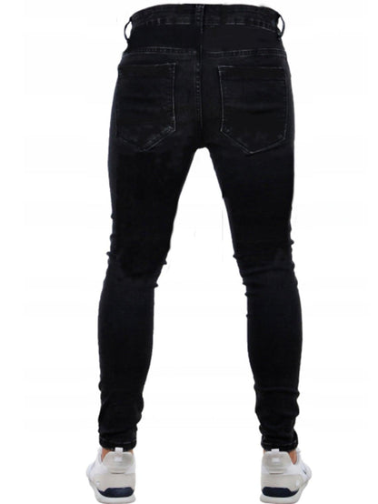 Men's Ripped Black Slim-fit High Waist Denim Trousers - Cruish Home