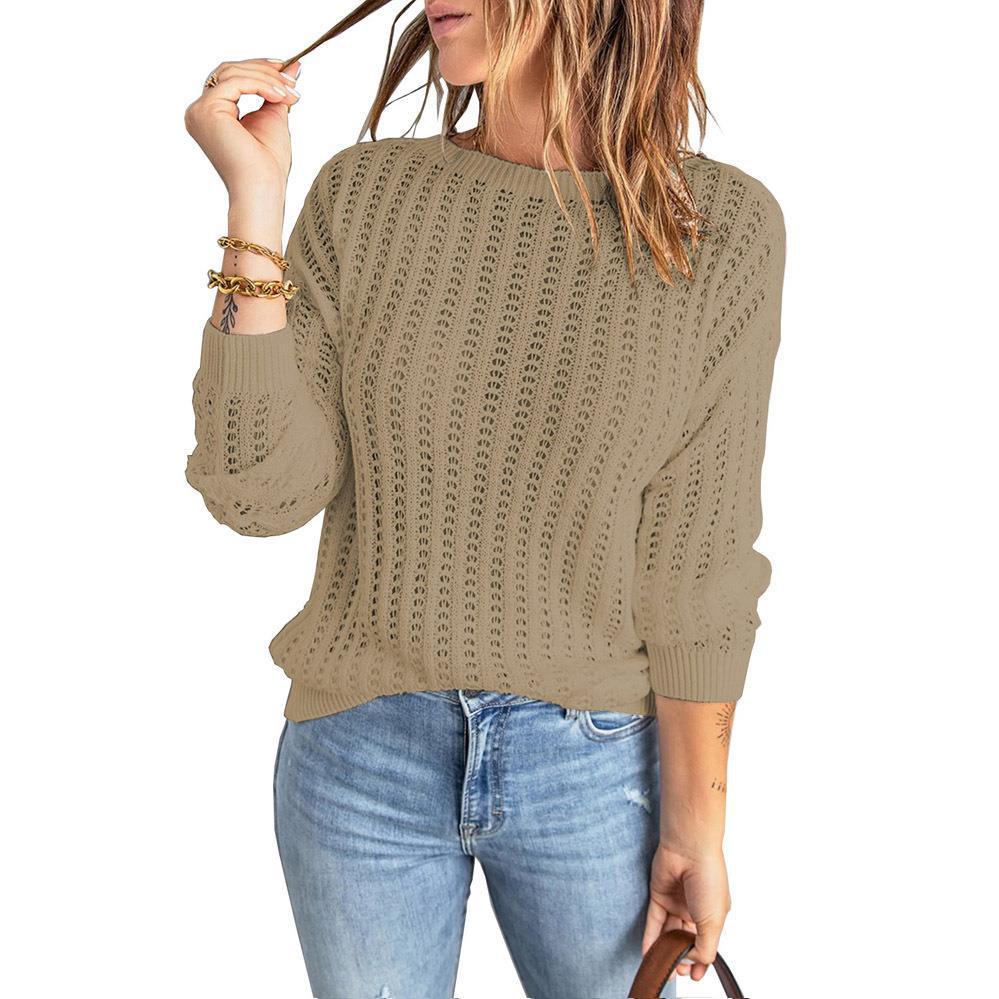 Knitted Sweater Crew Neck Cutout Top Women's Sweater - Cruish Home