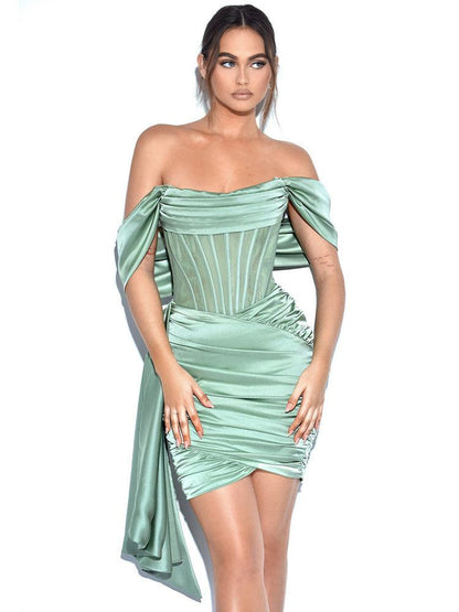 Women's Strapless Pleated Satin Dress - Cruish Home