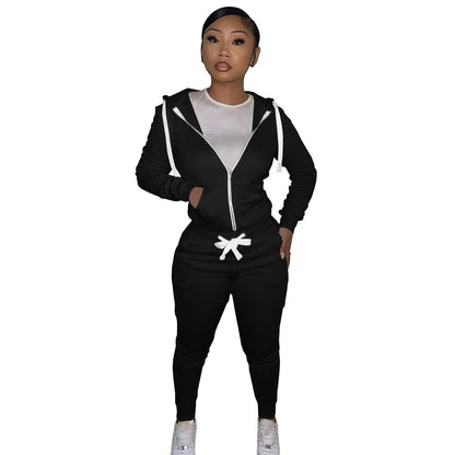 Autumn Winter Women's Cotton Hoodie Tight Two-piece Suit - Cruish Home