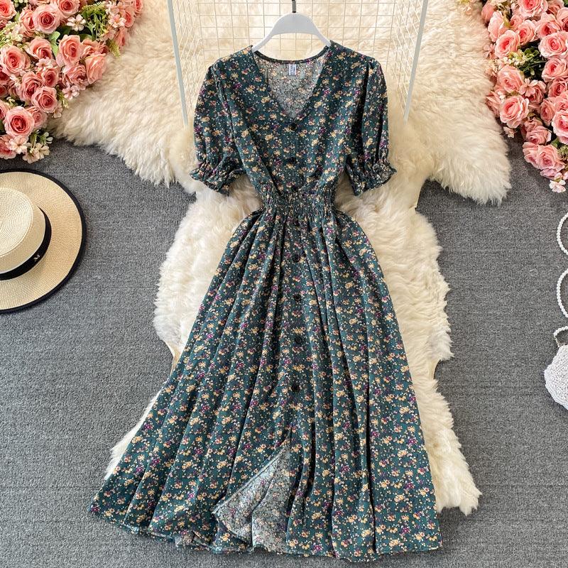 Waist Slimming Single Breasted Chiffon Dress - Cruish Home