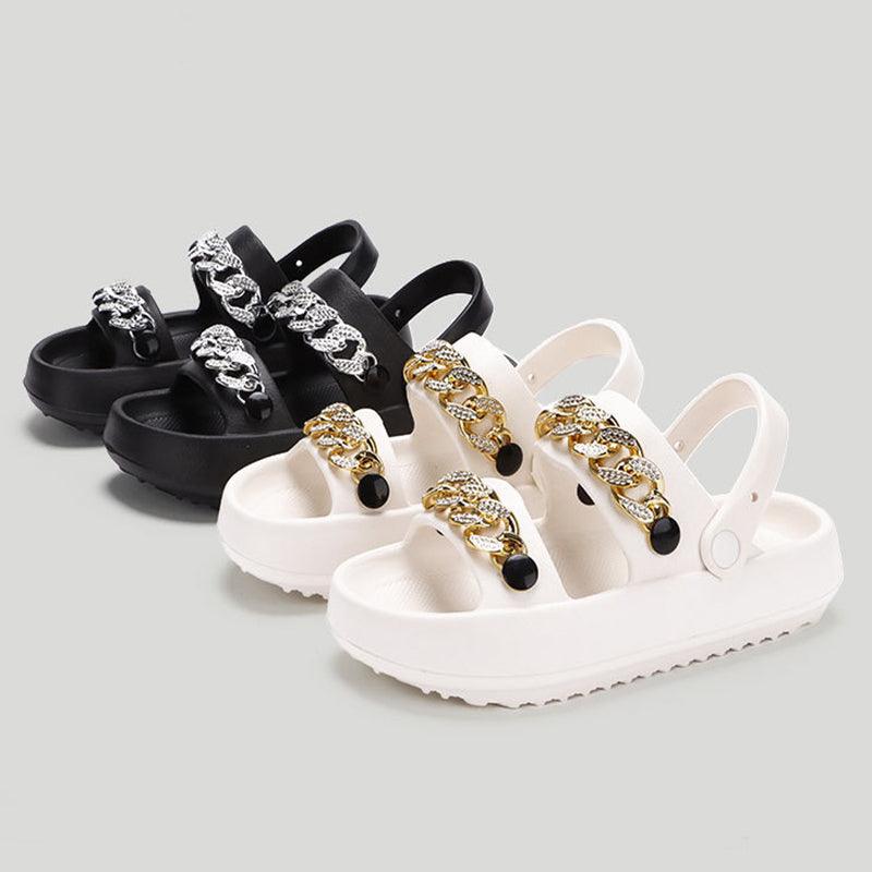 Chains Thick-soled Slippers For Women Indoor Floor House Shoes Summer Outdoor EVA Sandals Two-wearing Beach Shoes - Cruish Home