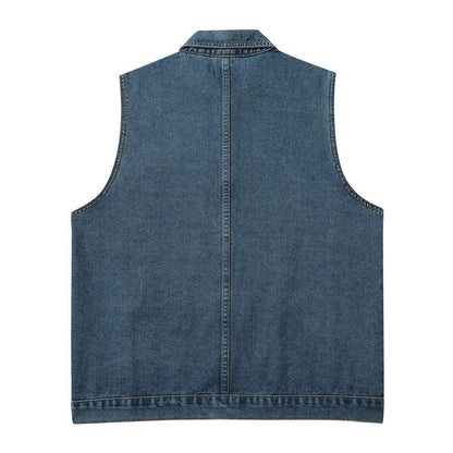 Denim Vest Man Loose All-match Casual Waistcoat Pocket Deconstruction Stitching Topstitching Waistcoat - Cruish Home