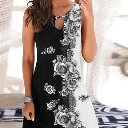 Printed Sleeveless Straight Dress Knee-length - Cruish Home