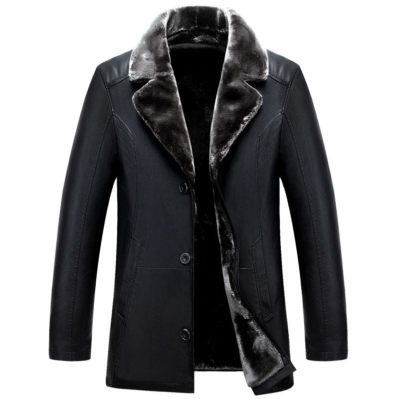 Men's Winter Lapel Thickening Leather Coat - Cruish Home