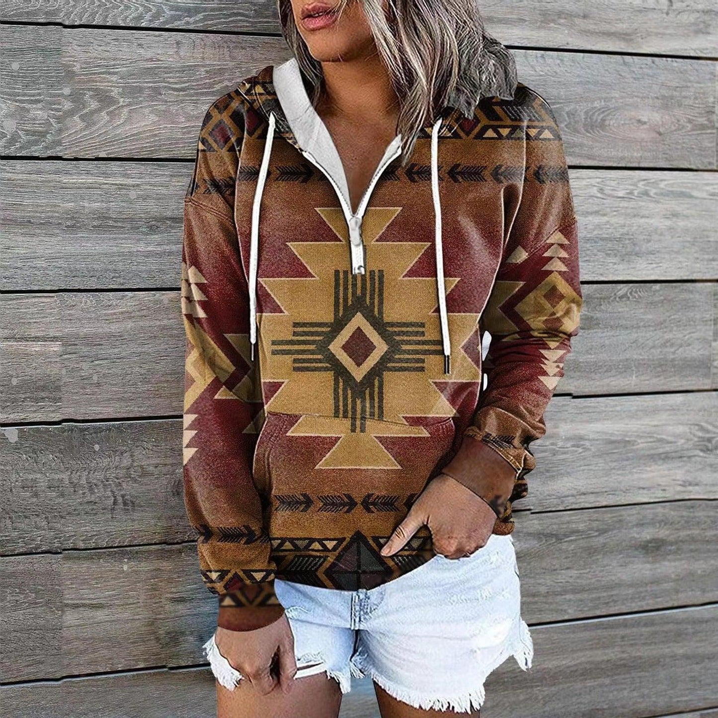 Female Ethnic Tribal Hoodie Coat - Cruish Home