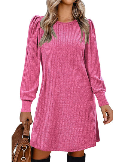 European And American Fashion Women's Knitted Puff Sleeve Casual Loose Dress