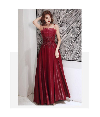 Engagement Strap Evening Dress Simple Atmosphere Wine Red - Cruish Home