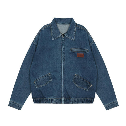 Creative Contrast Color Letter Printing Denim Jacket - Cruish Home