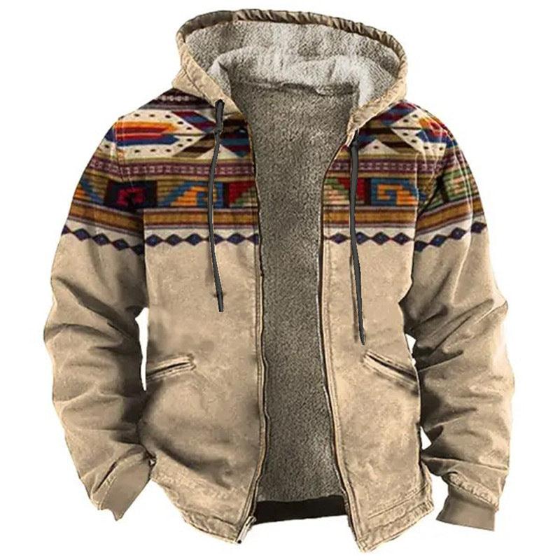 Men's Hooded Plush Printed Long Sleeved Cotton Jacket - Cruish Home