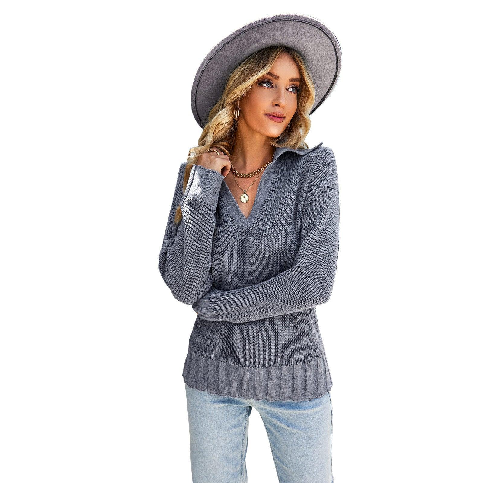 Shirt Collar Sweater Elegant Warm Top For Women - Cruish Home