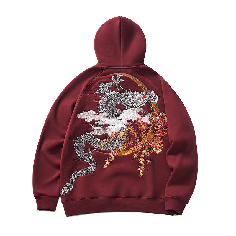 Autumn And Winter Heavy Industry Dragon Embroidered Hoodie Men