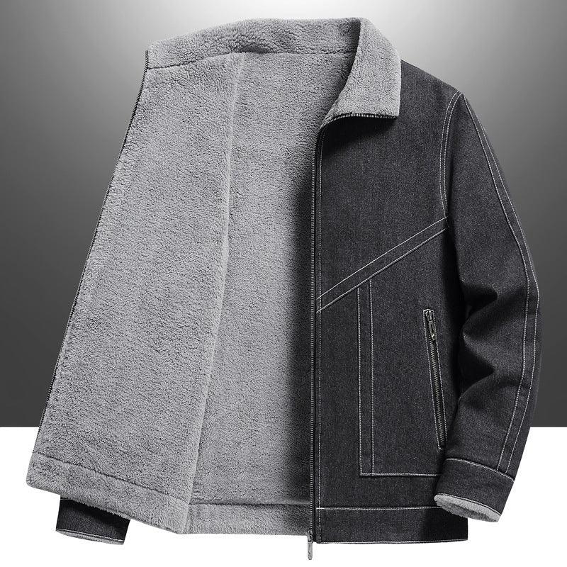 Denim Men's Fleece-lined Thickened Korean Style Lapel Youth Casual Jacket - Cruish Home