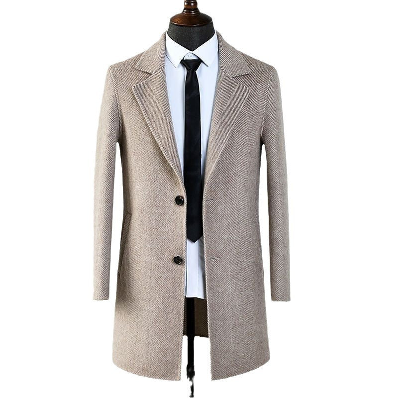 Double-faced Woolen Goods Wool Overcoat Mid-length Herringbone Pattern Handsome Jacket