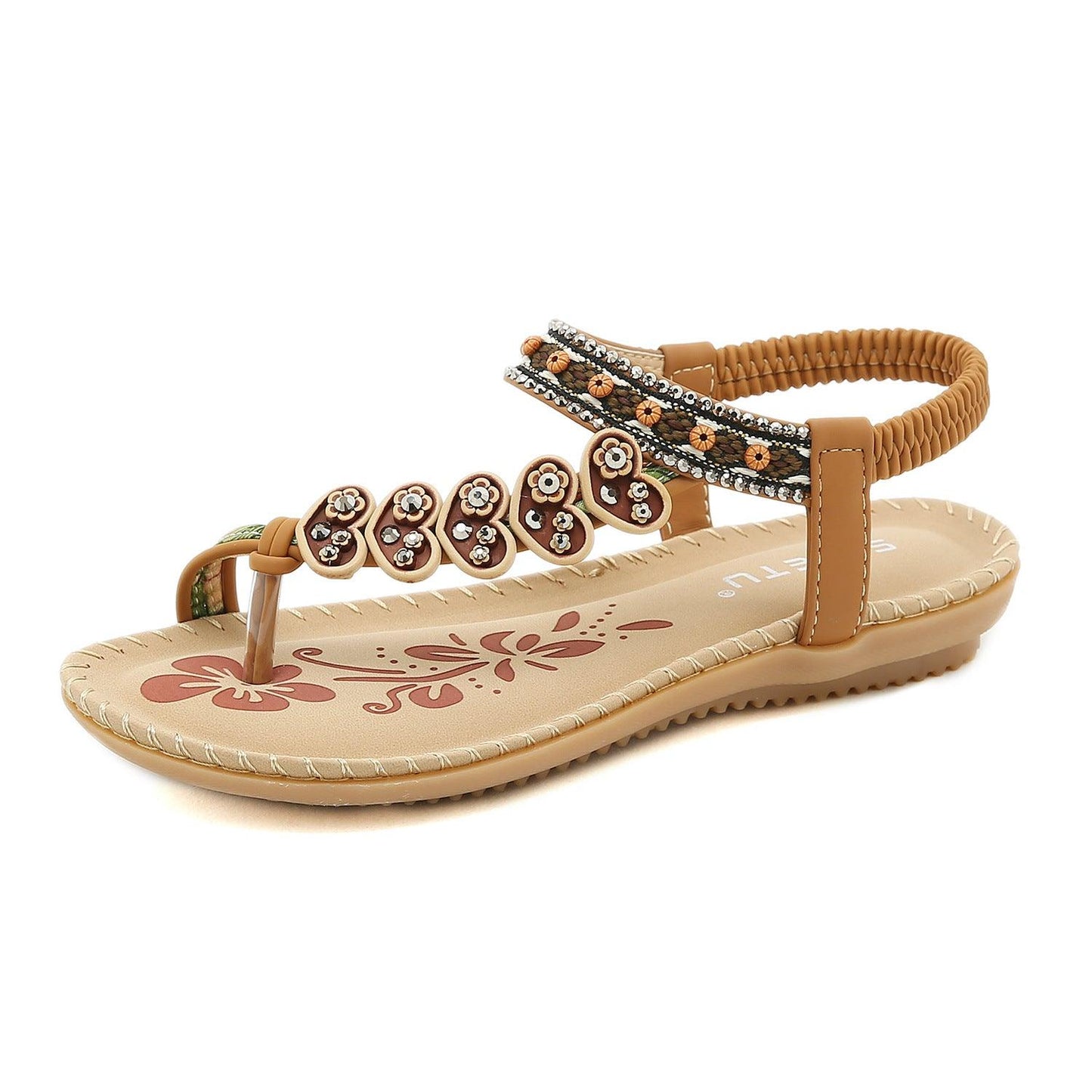 Retro Rhinestone Plus Size Flip Flops Beach Sandals Flats - Cruish Home