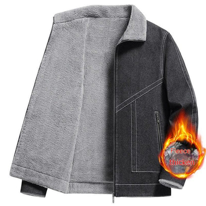 Denim Men's Fleece-lined Thickened Korean Style Lapel Youth Casual Jacket - Cruish Home