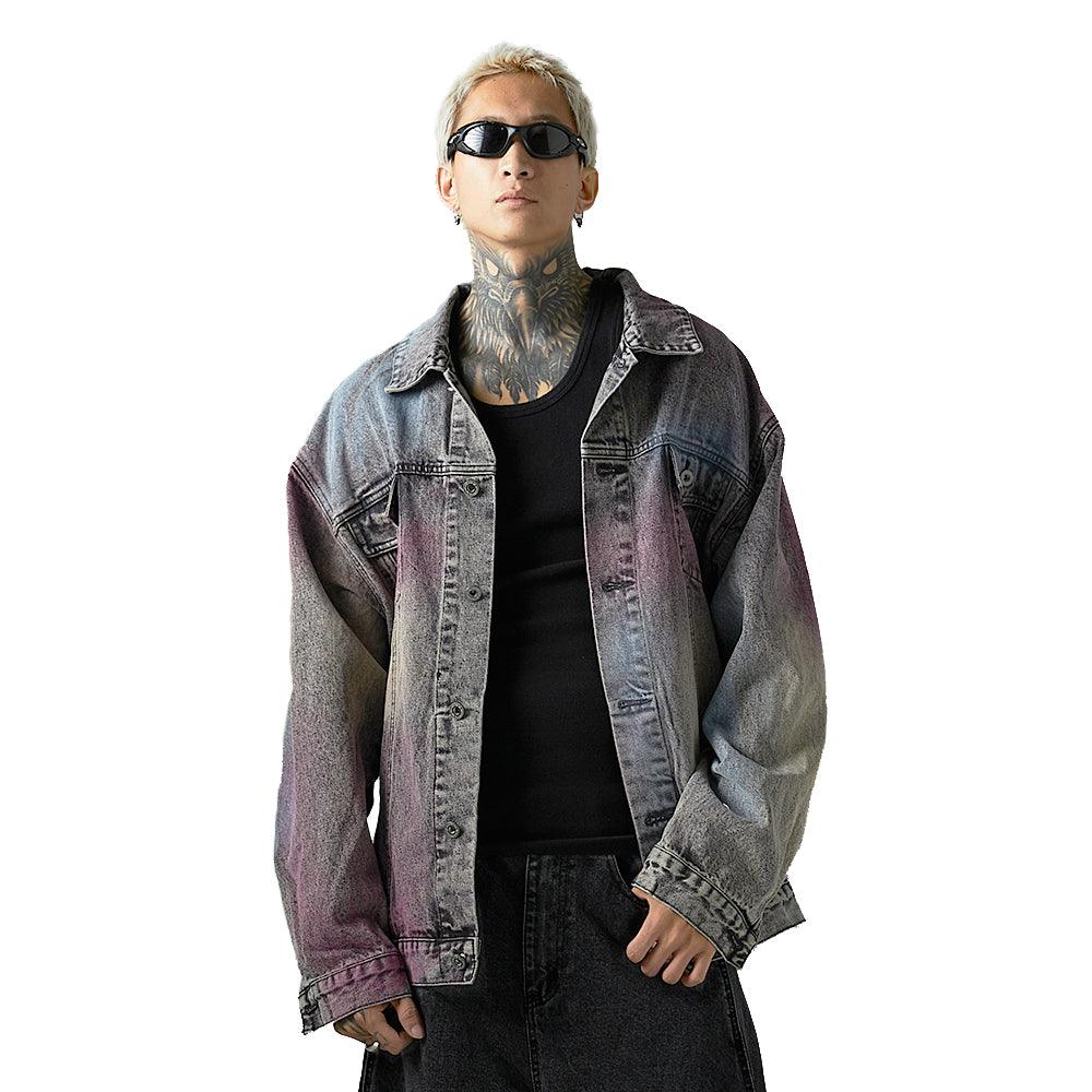 Colored String Spray Embroidery Denim Coat Tie-dyed Washed And Worn Loose - Cruish Home