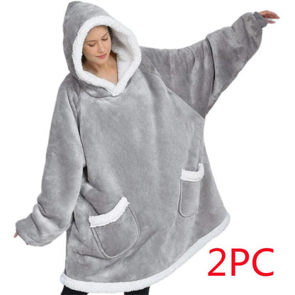 Lazy Pullover Pajamas Women's Thermal Clothes Lambswool TV Blanket Hug Hoodie TV Cold Protective Clothing - Cruish Home