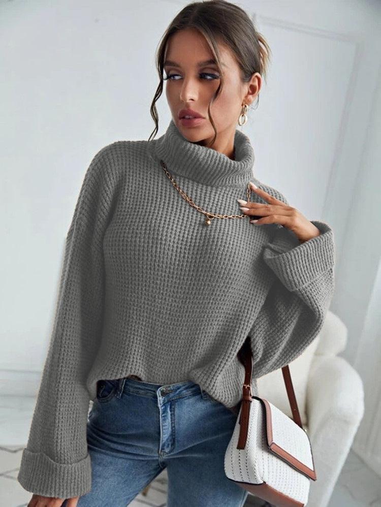 New Style High Collar Solid Color Slim Knit Sweater For Women - Cruish Home