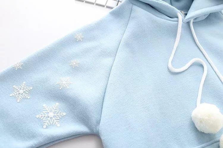 Snowflake Embroidery Hooded Fleece Lined Sweater Women - Cruish Home