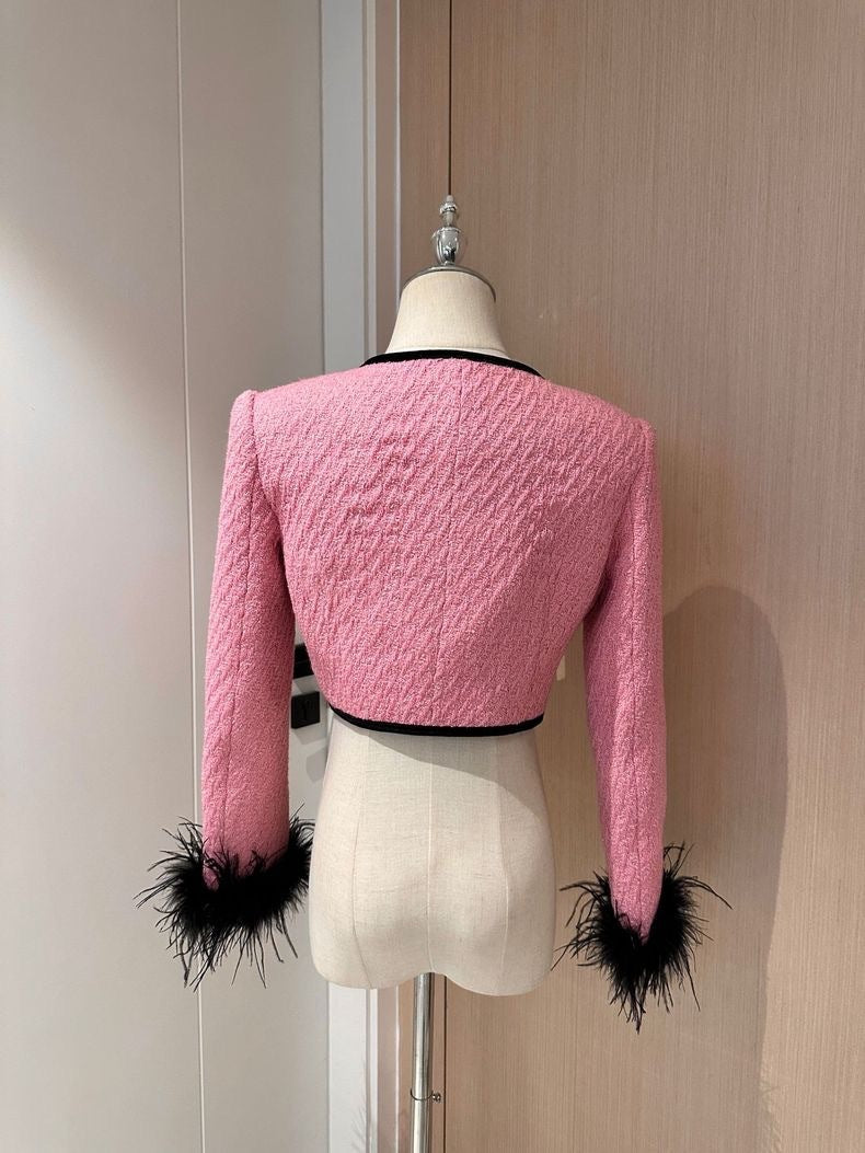 Jacket Feather Tassel Long Sleeve Slim Short Jacket