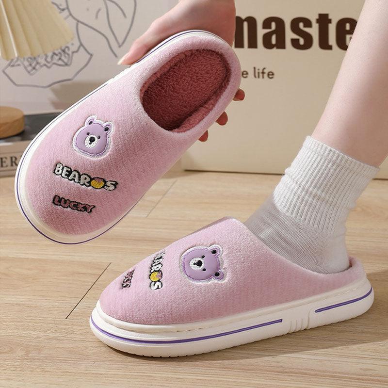 Cartoon Bear Plush Slippers For Women Autumn And Winter Warm Home Shoes Couple Thick-sole Non-slip Fashion Furry Slipper Men - Cruish Home