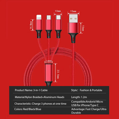 Universal Multi Charging Cable for iPhone, Android, Type-C