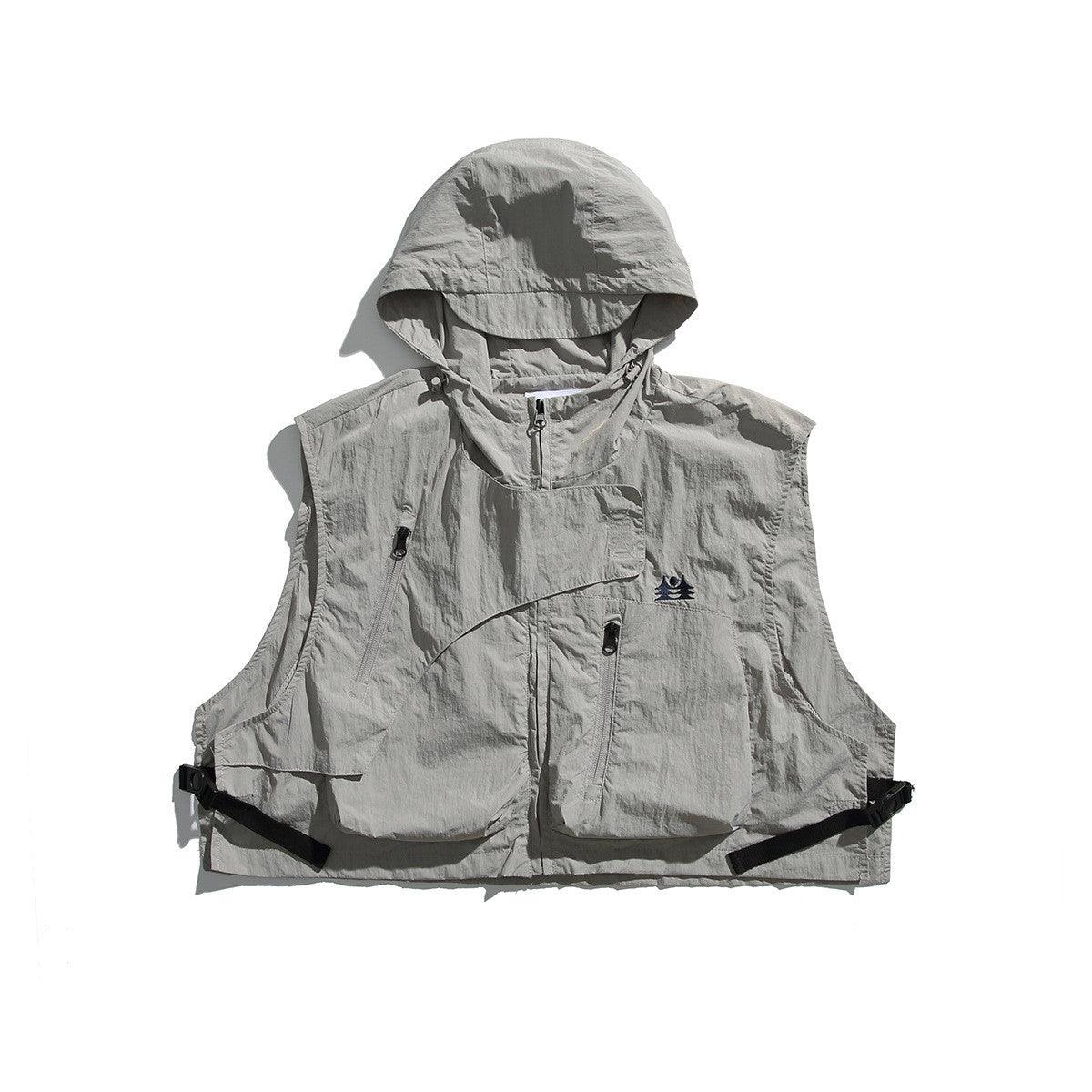 Side Release Buckle Embroidered Hooded Short Vest - Cruish Home