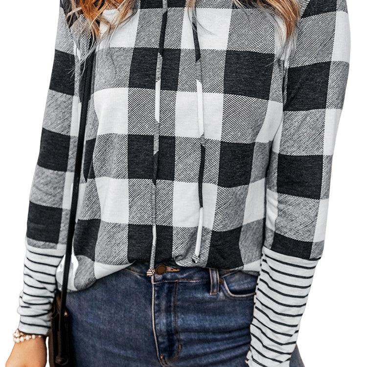 Casual Plaid Stitching Hoodie For Women - Cruish Home