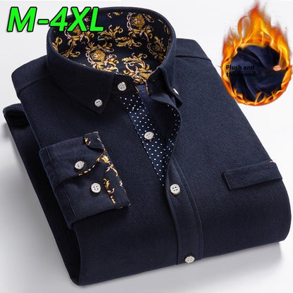 Winter Corduroy Fleece Warm Shirt Men