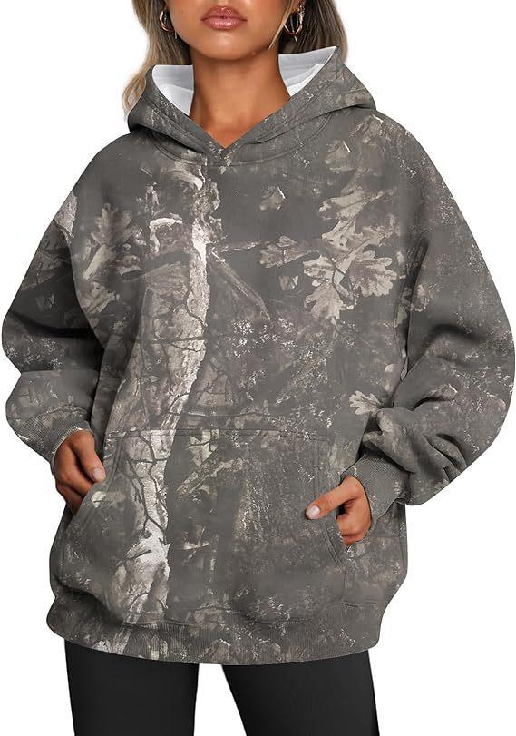 Women's Camouflage Hoodie Maple Leaf Print Oversized Sports Hoodie - Cruish Home