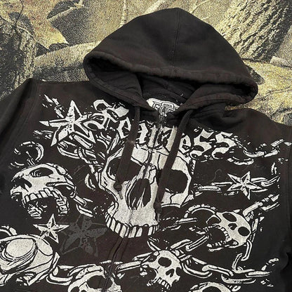 Punk Dark Skull Printed Hoodie Loose Zip Cardigan Sports Pullover Top - Cruish Home