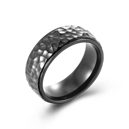 Handmade Beating Pattern Moon Pit Titanium Steel Ring - Cruish Home