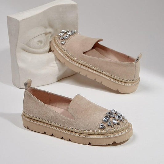 Fashionable Rhinestone Round Toe Comfortable Platform Loafers - Cruish Home