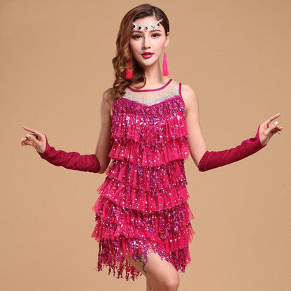 Adult Performance Dance Sequin Fringe Dress Latin Dance Suit - Cruish Home