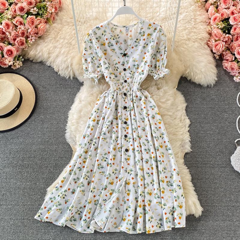 Waist Slimming Single Breasted Chiffon Dress - Cruish Home