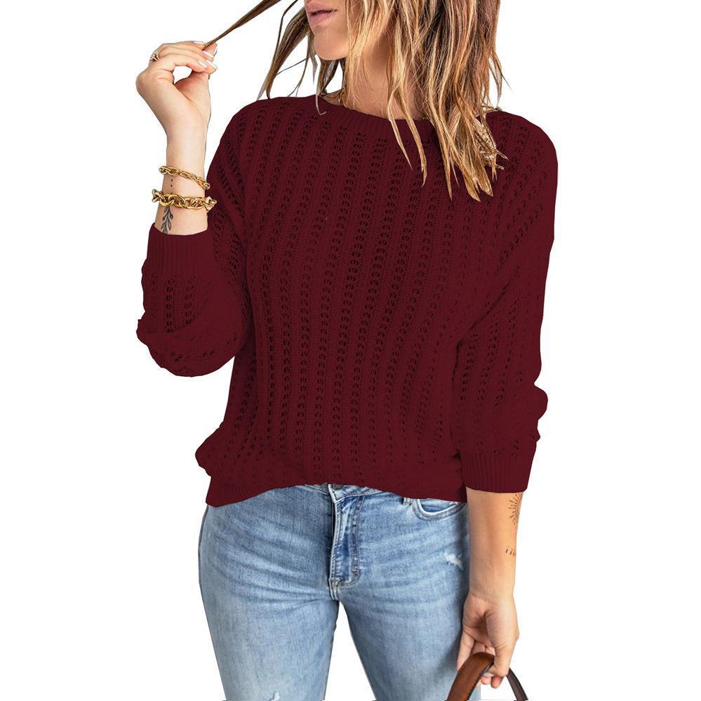 Knitted Sweater Crew Neck Cutout Top Women's Sweater - Cruish Home