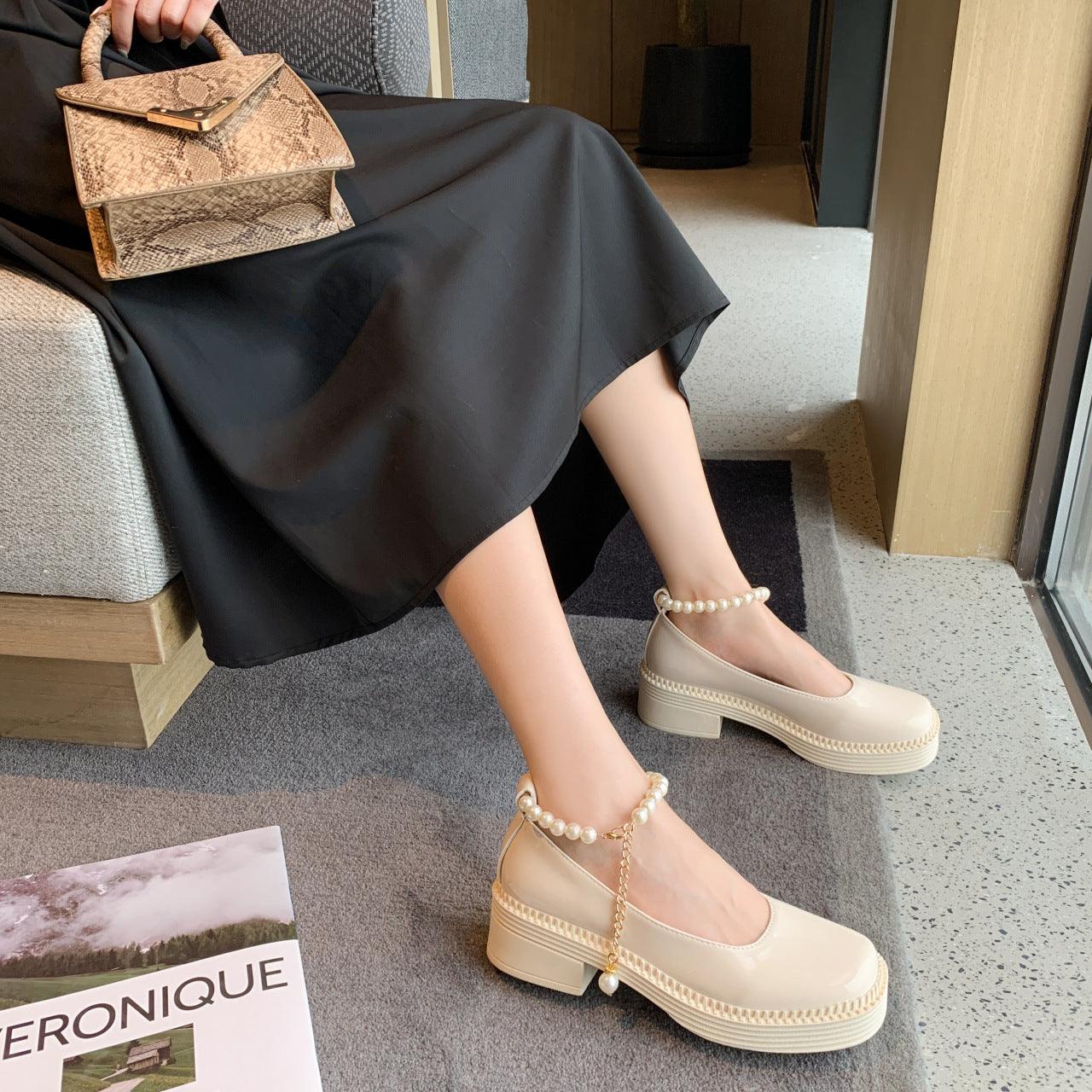 Pearl Chain Mary Jane Platform Fashion Single Shoes Women - Cruish Home