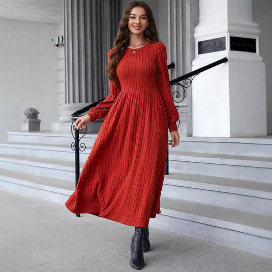 European And American Temperament Slim Solid Color Knitted Long-sleeved Dress