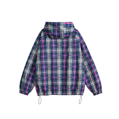 Unisex Style Casual Plaid Hooded Oversize Jacket - Cruish Home